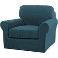 2 Piece Chair Covers Chair Slipcovers for Living Room Armchair Couch Cover Chair Sofa Cover with Individual Cushion Covers Furniture Cover for Chairs Feature Thick Fabric (Armchair (1 Cushion) / Deep Teal)