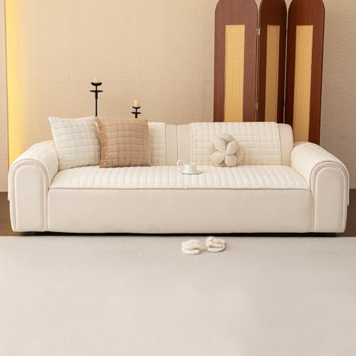 Velvet Sectional Couch Covers for Dogs (Beige White / 1PC/27.6"x83"/3 Seats & Long "L" Part)