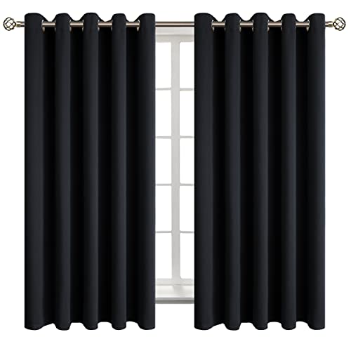 Black Blackout Curtains for Bedroom 63 Inch Long (Black / 70"W x 63"L (Pack of 2))