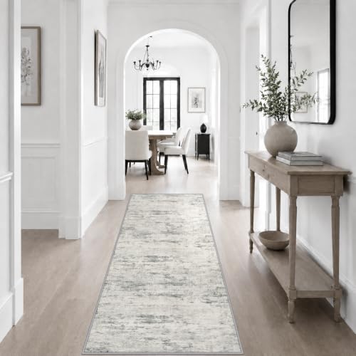 2x6 Washable Runner Rug：Modern Abstract Kitchen Soft Carpet Gray (Grey White / 2' x 6' (Rectangular))