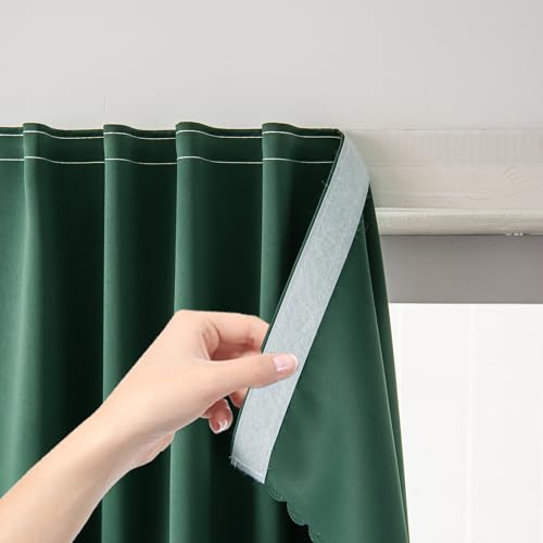 Blackout Curtains for Bedroom Sticky Curtain Blackout Window Cover Self Adhesive Curtains Rod No Drillng (47"W x 96"L (Pack of 1) / Dark Green)