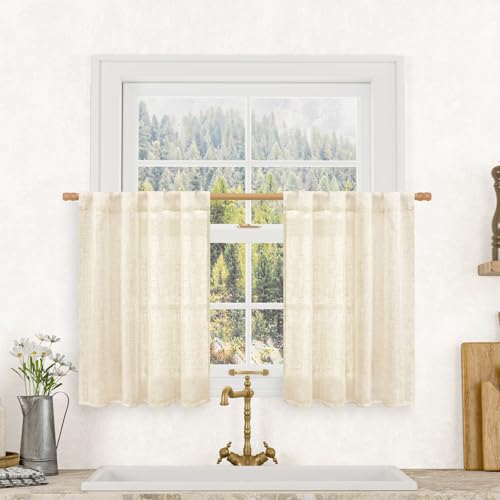 Short Window Linen Curtains 36 Inch Length 2 Panels (Beige / 34"W x 36"L (Pack of 2))
