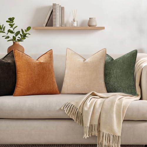 Chenille Light Rust Velvet Throw Pillow Covers 18x18 Set of 2 (Light Rust / 18" x 18" (Pack of 2))