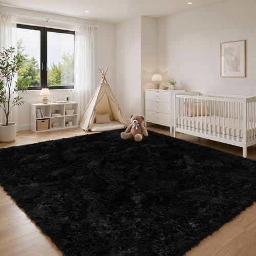 5x8 Shag Area Rug for Bedroom (Black / 5' x 8' (Rectangular))
