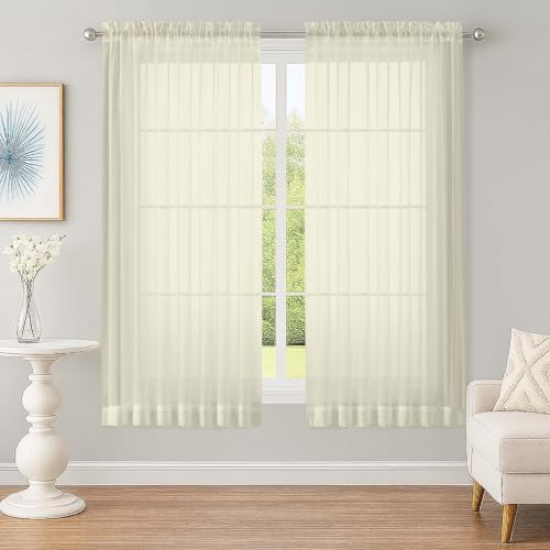 Sheer Cream Curtains (Cream / 59"W x 63"L (Pack of 2))