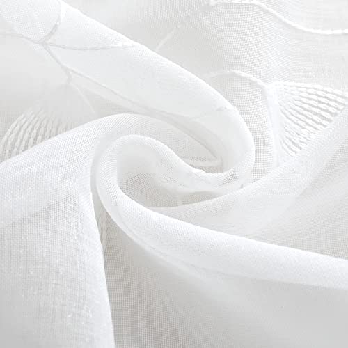 White Kitchen Sheer Tier Curtains Leaf Embroidered (30"W x 24"L (Pack of 2) / 4-white)