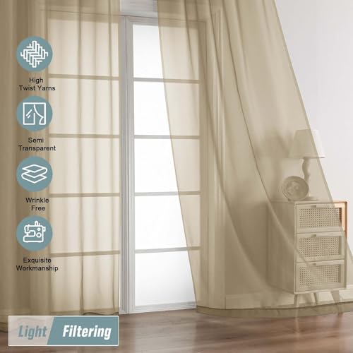 Taupe Sheer Curtains 63 Inch Length 2 Panels (42"W x 63"L (Pack of 2) / Taupe)