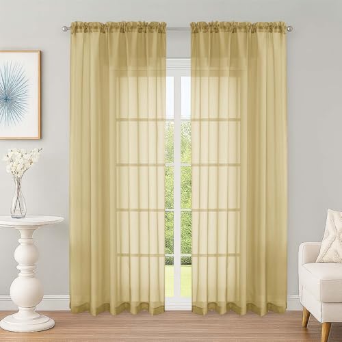 Gold Sheer Curtains 84 Inch Long 2 Panels for Living Room 59" Wide (Gold / 59"W x 84"L (Pack of 2))