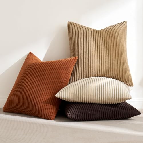 Fall Decorative Throw Pillow Covers Chocolate Brown Rust 18x18 (18" x 18" (Pack of 4) / Brown-beige)