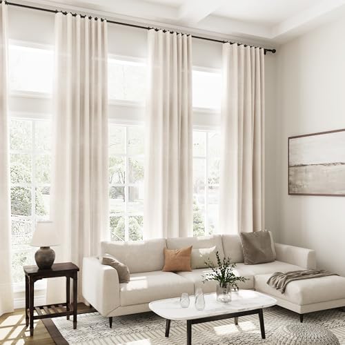 Extra Long Curtain 108 inches Long 2 Panels Set Back Tab Beige Linen Drapes for Living Room Neutral Farmhouse Light Filtering Semi Sheer Linen Curtains 108 inch Length for Large Window Tan 9 FT (52"W x 108"L (Pack of 2) / Linen)
