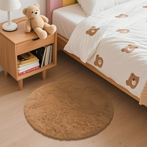 Khaki Round Rugs for Bedroom (2 Ft Round / Khaki)