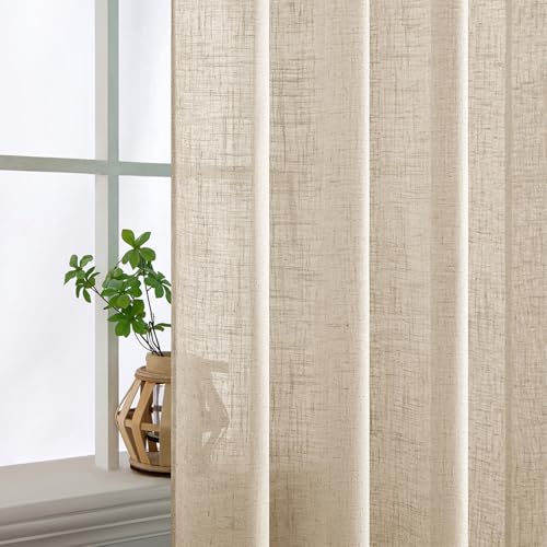 Light Taupe Linen Curtains 52x63 Inch Length for Bedroom Living Room (52"W x 63"L (Pack of 2) / Light Taupe)