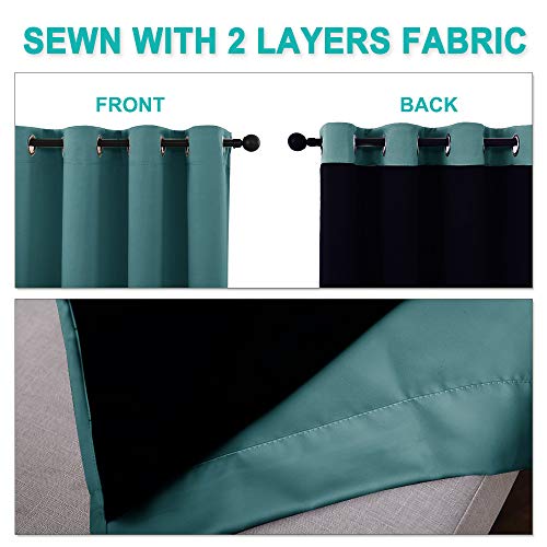 100% Blackout Short Curtains with Black Liners (Sea Teal / 37"W x 60"L (Pack of 2))