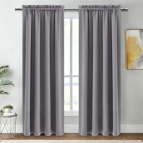 Blackout Curtains for Bedroom Living Room 52 x 84 Inch Long Grey (Grey / 52"W x 84"L (Pack of 2))