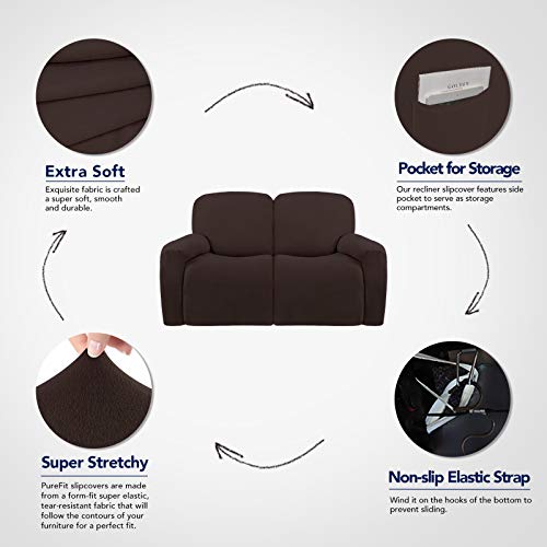 Super Stretch Loveseat Recliner Sofa Couch Cover with Pocket (Medium Recliner Loveseat / Chocolate)