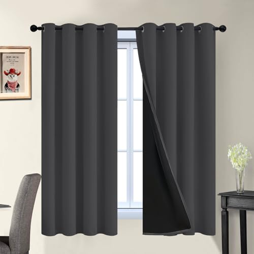 Charcoal Grey 100% Blackout Curtains 63 Inches Long 52" Wide 2 PCS (52"W x 63"L (Pack of 2) / Charcoal Grey)
