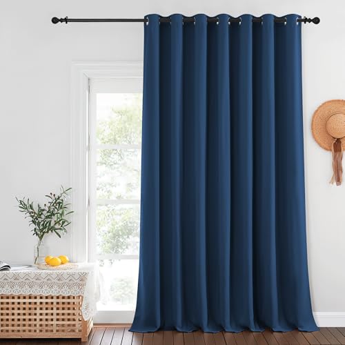 Blackout Curtains for Sliding Glass Door Room Divider Noise Reduce Curtain Panel Portable Window Screen Sliding Partition (Moroccan Blue / 100"W x 102"L (Pack of 1))
