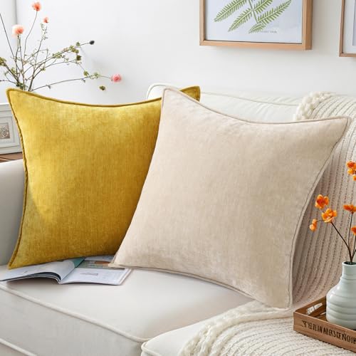 Chenille Mineral Yellow Throw Pillow Covers 18x18 Set of 2 (Mineral Yellow / 18" x 18" (Pack of 2))