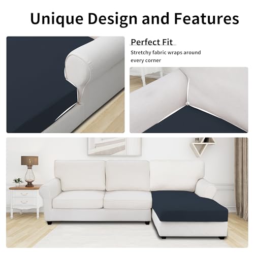 Stretch 1 Piece Chaise Lounge Cushion Slipcover (Chaise Cover / Dark Blue)