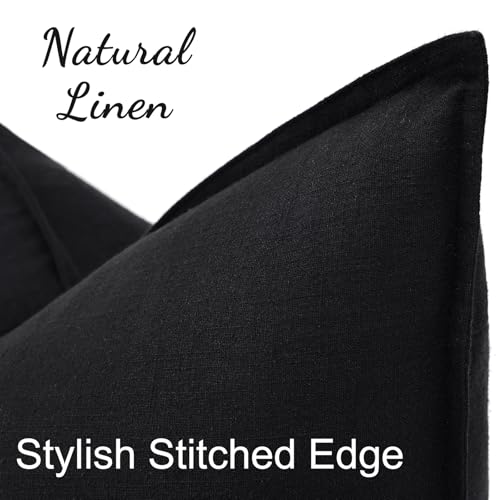 Fall Black Linen Throw Pillow Covers 24x24 Set of 2 (Black / 24" x 24" (Pack of 2))
