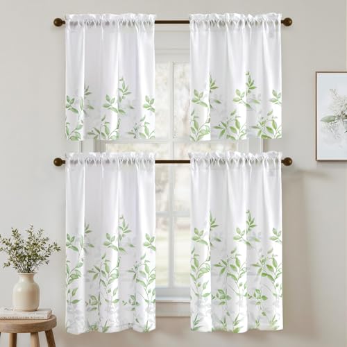 Kitchen Tier Curtains (Leaves-sage Green / 30"W x 24"L (Pack of 2))