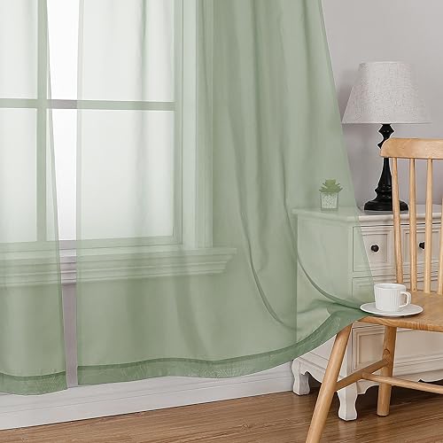Sage Green Valances 14 Inches Long for Living Room Pocket 2 Panel Light Filtering Sheer Translucent Valence Toppers for Window Kitchen Bathroom Bedroom 42x14 Inch Length (Sage Green / 42"W x 14"L (Pack of 2))