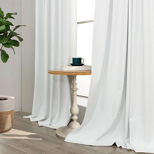 White Linen Complete Blackout Curtains 48 Inch Length for Kids Room 2 Panels Light Blocking Thermal Insulated Cold Reducing Noise Reduction Window Draperies for Bedroom Short Drapes 52 x 48 Long (White / 52"W x 48"L (Pack of 2))