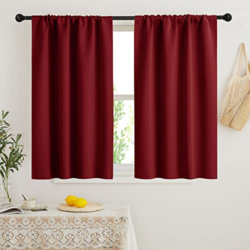 Short Blackout Curtains for Bedroom (Burgundy Red / 34"W x 48"L (Pack of 2))