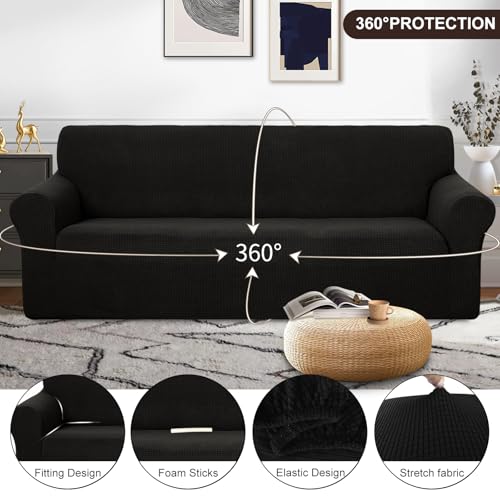 4 Seater Stretch Couch Cover for 3 Cushion Sofa (Black / Xxl Sofa)