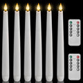 6 Pcs Waxy Flameless Taper Candles with Remote (White / 9.6 inch)