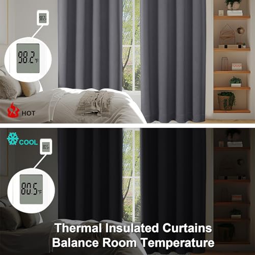 Grey Blackout Curtains for Bedroom 102 Inches Long 2 Panels (Grey / 50"W x 102"L (Pack of 2))