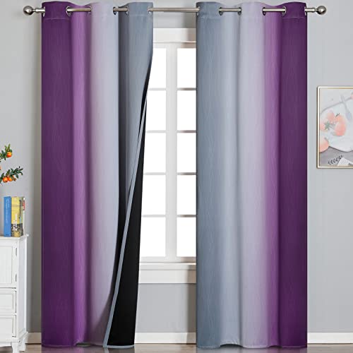 Purple and Grey Ombre Blackout Curtains for Bedroom 42Wx84L Inch 2 Panels (Purple and Grey / 42"W x 84"L (Pack of 2))