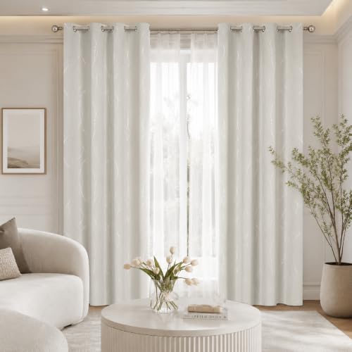 Living Room Curtains 84 Inches Long (Light Beige/Wave Dots / 52"W x 84"L (Pack of 2))