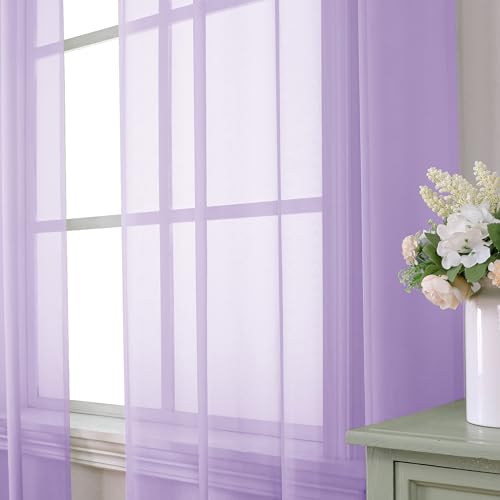 Light Purple Sheer Curtain Panels Pair Sold 96 Inch Length (42"W x 96"L (Pack of 2) / Lavender)