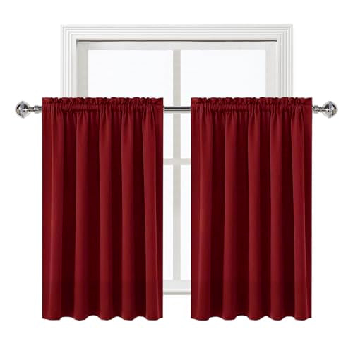Short Blackout Curtains 60 x 36 Inch Long for Kitchen RV Bunk Burgundy (Burgundy / 60"W x 36"L (Pack of 2))