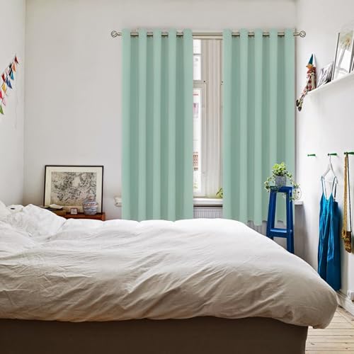 Frosty Green Room Darkening Curtains 84 Inch Long (Frosty Green / 70"W x 84"L (Pack of 2))