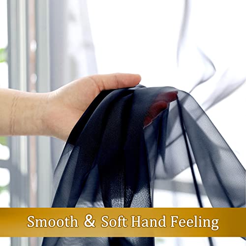2 Panels Navy Blue Sheer Valance 14 Inches Long (40"W x 14"L (Pack of 2) / Navy Blue)