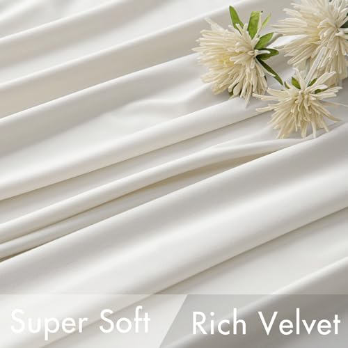 White Velvet Curtains 52x84 inches Luxury Room Darkening Curtains (White / 52"W x 84"L (Pack of 2))