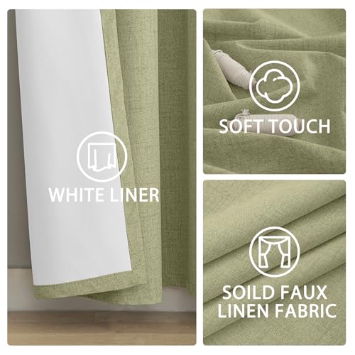 Sage Linen Textured Curtains 72 Inches Long for Living Room (Linen Sage / 52"W x 72"L (Pack of 2))