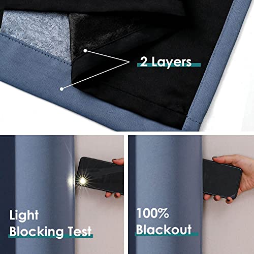 100% Blackout Curtains for Bedroom 78 Inches Long 2 Panels Set (42"W x 78"L (Pack of 2) / Stone Blue)