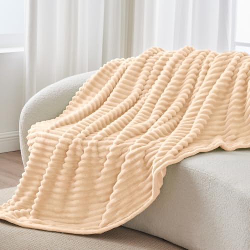 Ribbed Fleece Throw Blanket for Couch (Blush Sand / Throw(50"x60"))