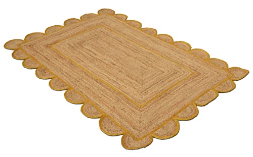 Scallop Pattern Jute Bohemian Area Rug (3'x5' (Rectangular) / Yellow)