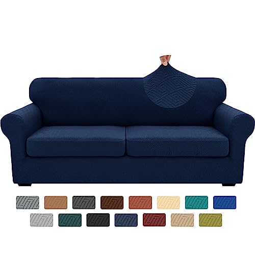 3 Piece Stretch Sofa Cover (71"-91"(2 Cushions) / Navy Blue)