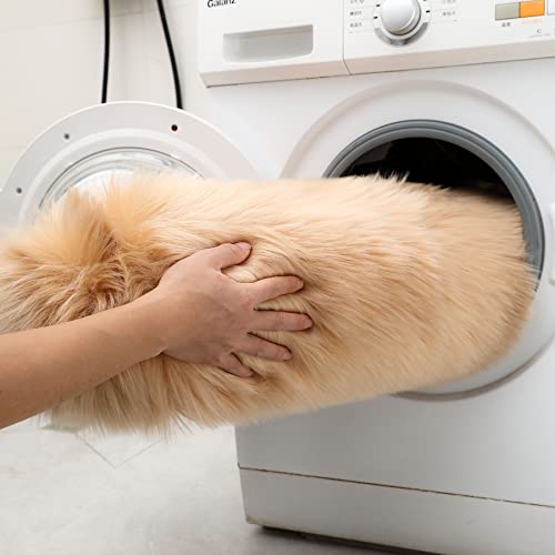 Faux Fur Rug Fluffy Sheepskin Area Rug (Brown / 3' x 3' (Round))