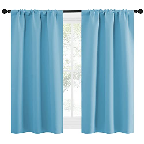Kitchen Curtains for Small Windows (Teal Blue / 34"W x 54"L (Pack of 2))