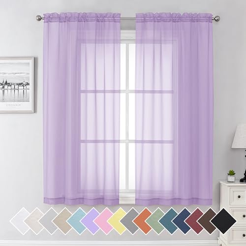 Light Purple Sheer Curtain Panels Pair Sold 63 Inch Length (40"W x 63"L (Pack of 2) / Lavender)