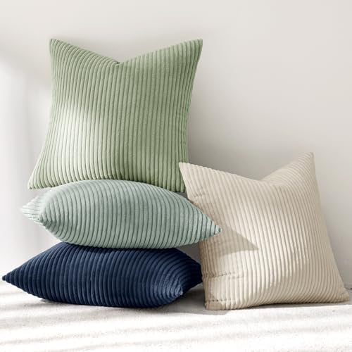 Soft Corduroy Decorative Throw Pillow Covers Muted Teal 18x18 (18" x 18" (Pack of 4) / Muted Teal)