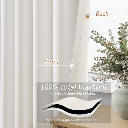 Ivory 100% Blackout Curtains 84 Inch Length 2 Panels Set for Living Room Bedroom Back Tab Thermal Insulated Black Out Linen Drapes Room Darkening Window Curtains 84 Inches Long (Ivory / 52"W x 84"L (Pack of 2))