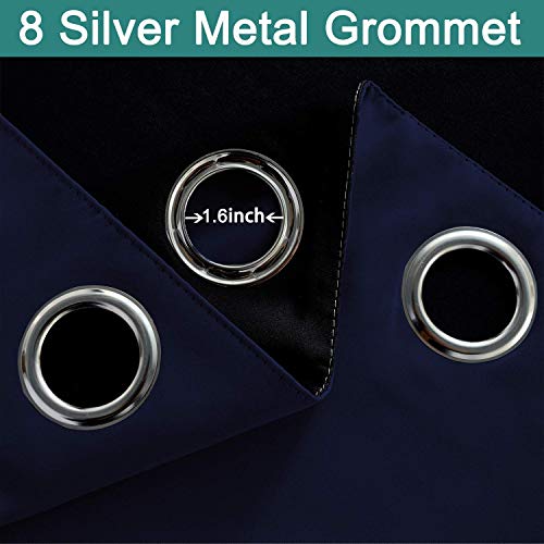 100% Blackout Curtains with Black Liners (52"W x 72"L (Pack of 2) / Navy Blue)