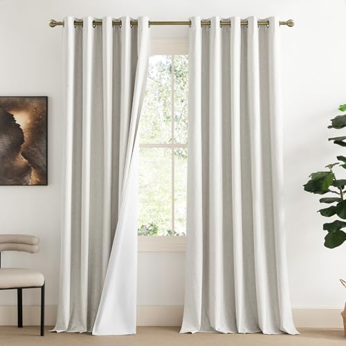 Extra Long Linen 100% Blackout Curtains 108 inches Length 2 Panels Set with Thermal Insulated Liners (62"W x 108"L (Pack of 2) / Ivory)